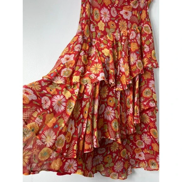 Laura Ashley 100% Silk Floral Tiered Skirt Size 4 - Picture 2 of 6